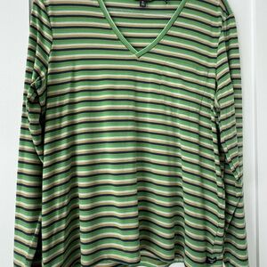 Toad & co Striped Green V-Neck wonen’s Shirt